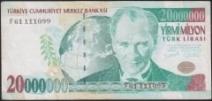 7.Emisyon 20 000 000 Lira F61 111099 Çok Temiz+