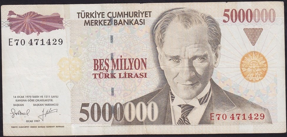 7.Emisyon 5 000 000 Lira E70 471429 Çok Temiz+
