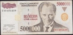 7.Emisyon 5 000 000 Lira E70 471429 Çok Temiz+
