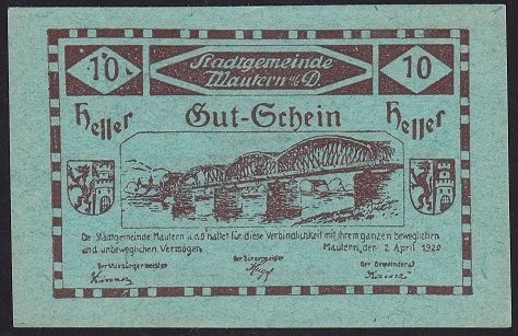 Avusturya 10 Heller Notgeld 1920 Çil