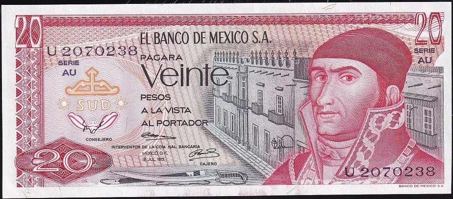 Meksika 20 Pesos 1973 Çilaltı Pick 64b