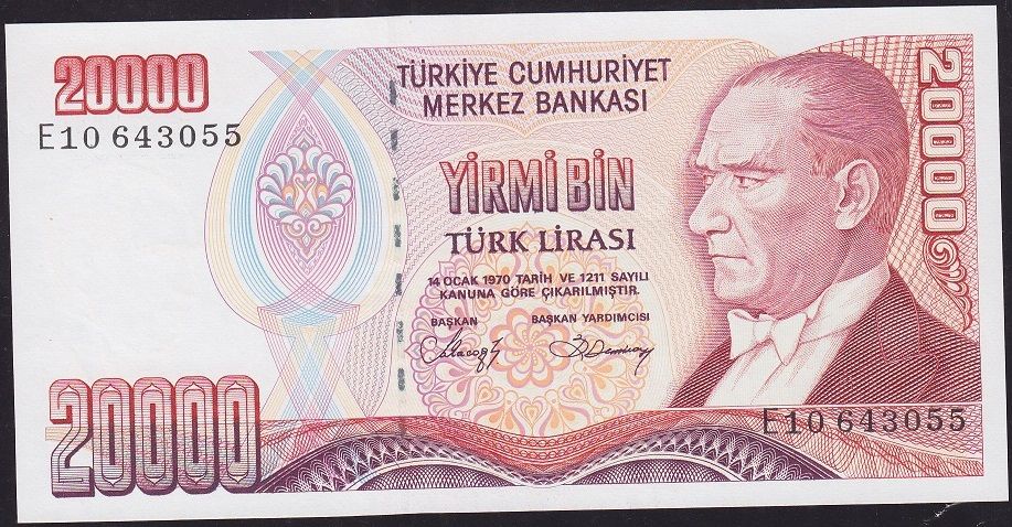7.Emisyon 1.Tertip 20000 Lira E10 643055 Çilaltı