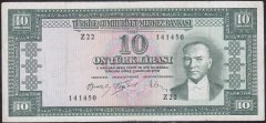 5.EMİSYON 4.TERTİP 10 LİRA Z22 141450 ÇOK TEMİZ ( DÜZLEME VAR )