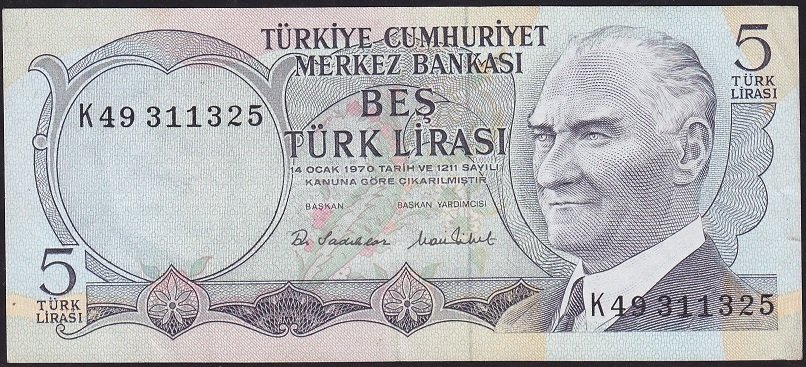 6.Emisyon 2.Tertip 5 Lira K49 311325 Çok Temiz+