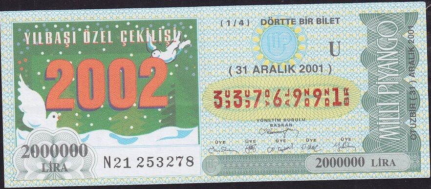 2001 31 Aralık Çeyrek Bilet - U Serisi