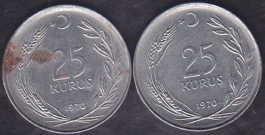 1970 Yılı 25 Kuruş Ters Düz Takım