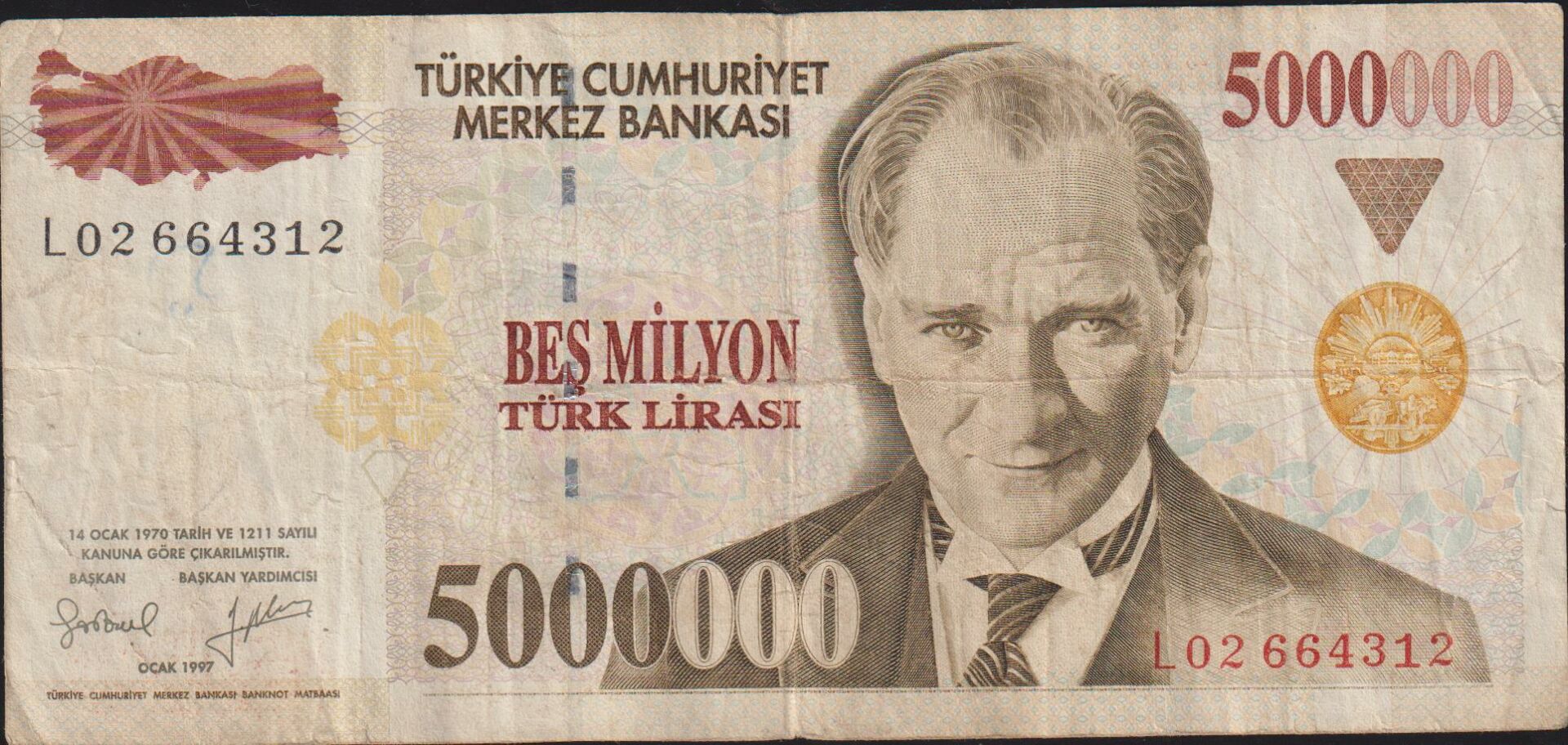 7.Emisyon 5 000 000 Lira L02 664312 Çok Temiz