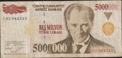 7.Emisyon 5 000 000 Lira L02 664312 Çok Temiz