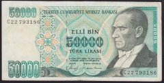 7.EMİSYON 1.TERTİP 50000 LİRA C22 793186 ÇOK TEMİZ