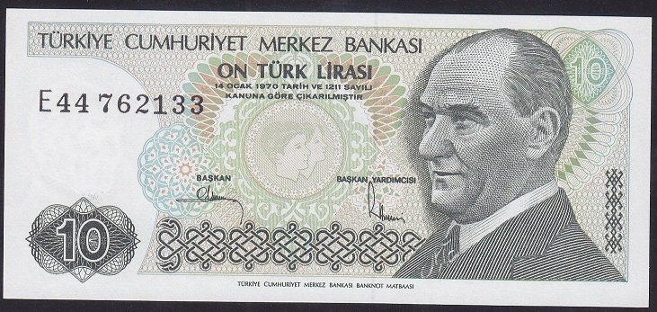 7.EMİSYON 2.TERTİP 10 LİRA E44 762133 ÇİLALTI