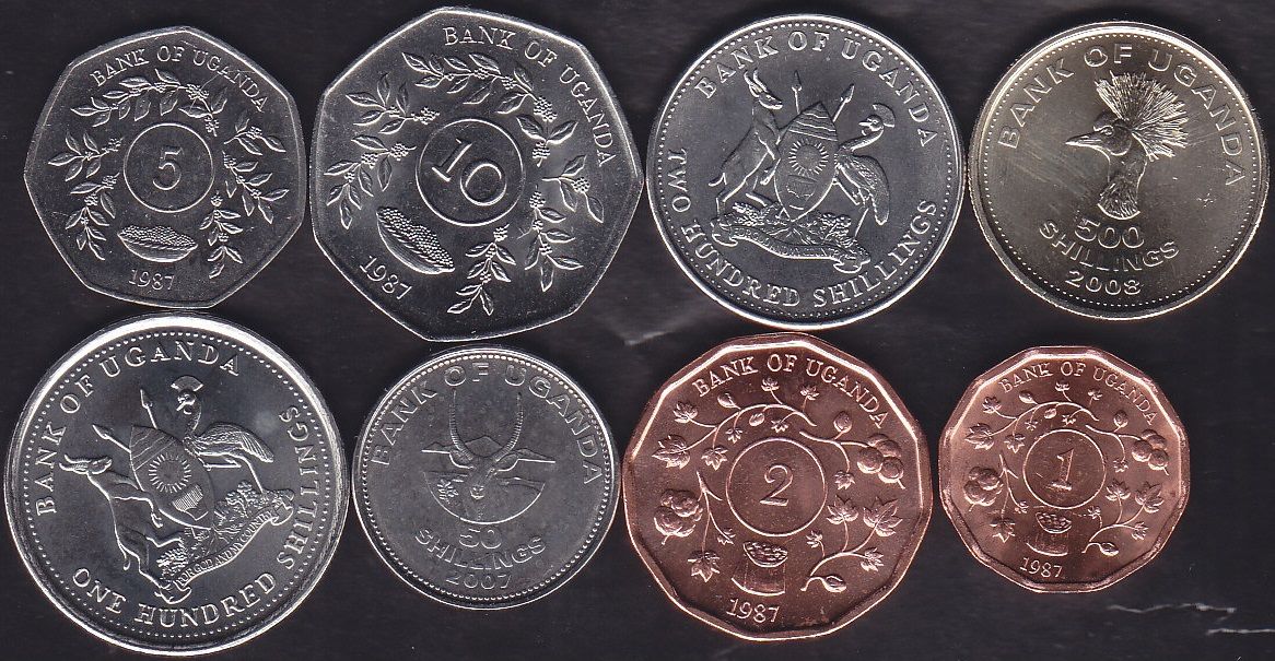 Uganda 8 Adet Madeni Para Seti 1987 - 2008 Çil
