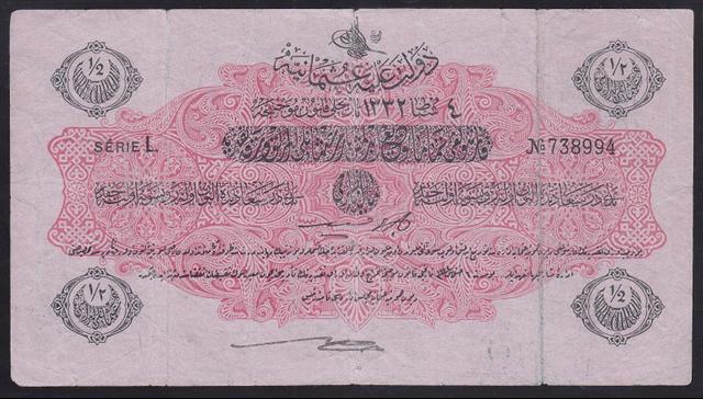 REŞAT 1/2 LİRA 4 ŞUBAT 1332 L 738994 TEMİZ (yıkama var) (büyük imza)