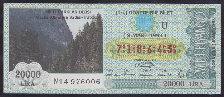 1993 9 MART ÇEYREK BİLET U SERİSİ