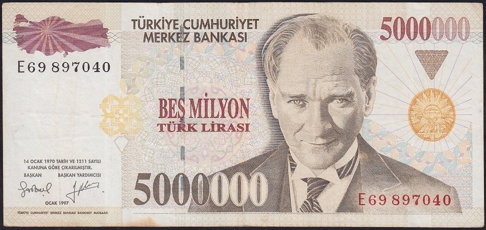 7.Emisyon 5 000 000 Lira E69 897040 Çok Temiz+