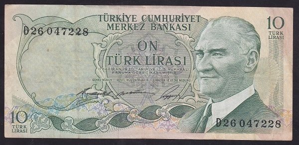 6.EMİSYON 1.TERTİP 10 LİRA D26 047228 ÇOK TEMİZ +