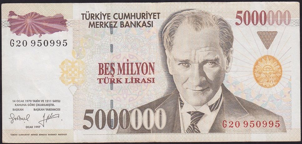 7.Emisyon 5 000 000 Lira G20 950995 Çok Temiz+