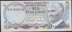 6.Emisyon 2.Tertip 5 Lira K37 459724 Çilaltı Çil