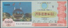 1991 9 EYLÜL YARIM BİLET - Y SERİSİ - Milli Piyango