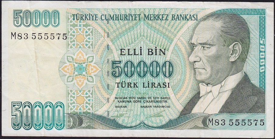 7.Emisyon 2.Tertip 50000 Lira M83 555575 Çok Temiz+