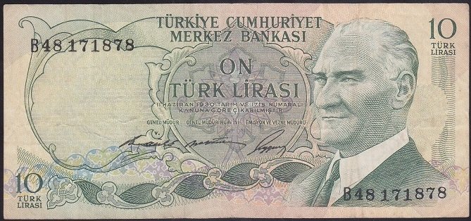6.EMİSYON 1.TERTİP 10 LİRA B48 171878 ÇOK TEMİZ