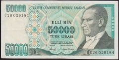 7.Emisyon 1.Tertip 50000 Lira C26 029184 Çok Çok Temiz
