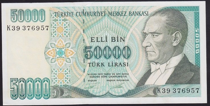 7.EMİSYON 2.TERTİP 50000 LİRA K39 376957 ÇİLALTI ÇİL