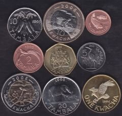 Malawi 9 Adet Madeni Para Seti 1995 - 2006 Çil