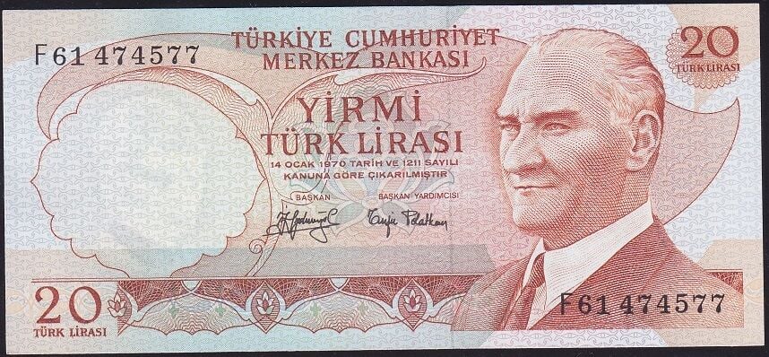6.Emisyon 3.Tertip 20 Lira F61 474577 Çilaltı Çil