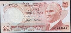 6.Emisyon 3.Tertip 20 Lira F61 474577 Çilaltı Çil