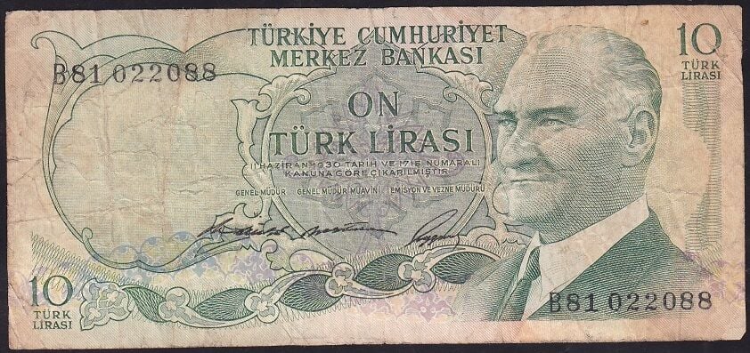 6.Emisyon 1.Tertip 10 Lira B81 022088 Çok Temiz