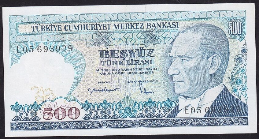 7.Emisyon 2.Tertip 500 Lira E05 693929 Çil