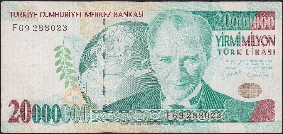7.Emisyon 20 000 000 Lira F69 288023 Çok Temiz