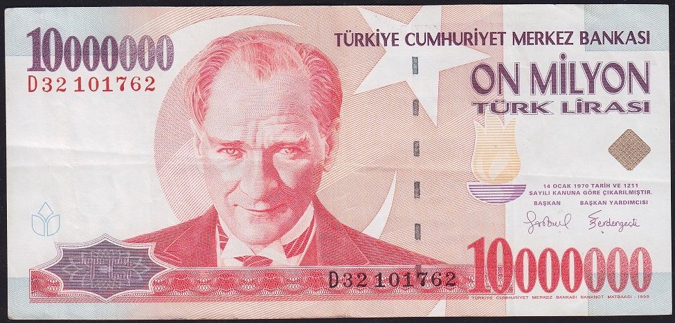 7.Emisyon 10 000 000 Lira D32 101762 Çok Temiz+