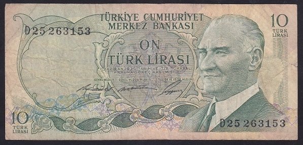 6.EMİSYON 1.TERTİP 10 LİRA D25 263153 TEMİZ +