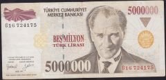 7.Emisyon 5 000 000 Lira G16 724175 Çok Temiz+