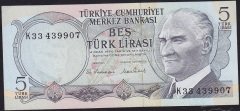 6.Emisyon 2.Tertip 5 Lira K33 439907 Çil