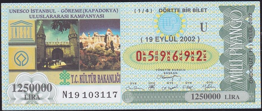 2002 19 Eylül Çeyrek Bilet - U Serisi