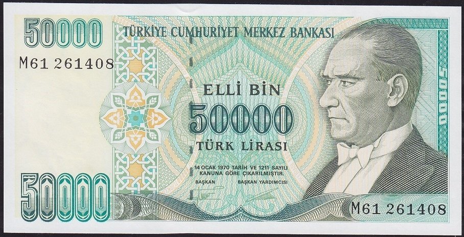 7.Emisyon 2.Tertip 50000 Lira M61 261408 Çilaltı Çil