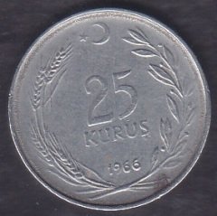 1966 Yılı 25 Kuruş Düz 5 gram