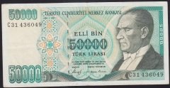 7.Emisyon 1.Tertip 50000 Lira C31 436049 Çok Çok Temiz