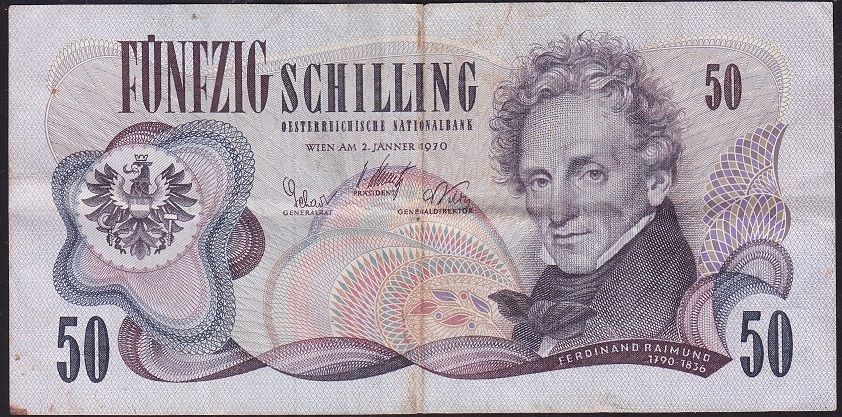 Avusturya 50 Şiling 1970 Çok Temiz
