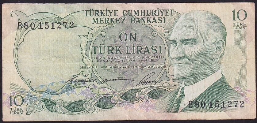 6.Emisyon 1.Tertip 10 Lira B80 151272 Çok Temiz