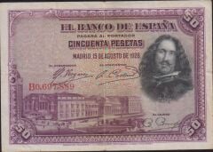 İspanya 50 Pesetas 1928 Çok Temiz+
