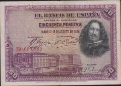 İspanya 50 Pesetas 1928 Çok Temiz+