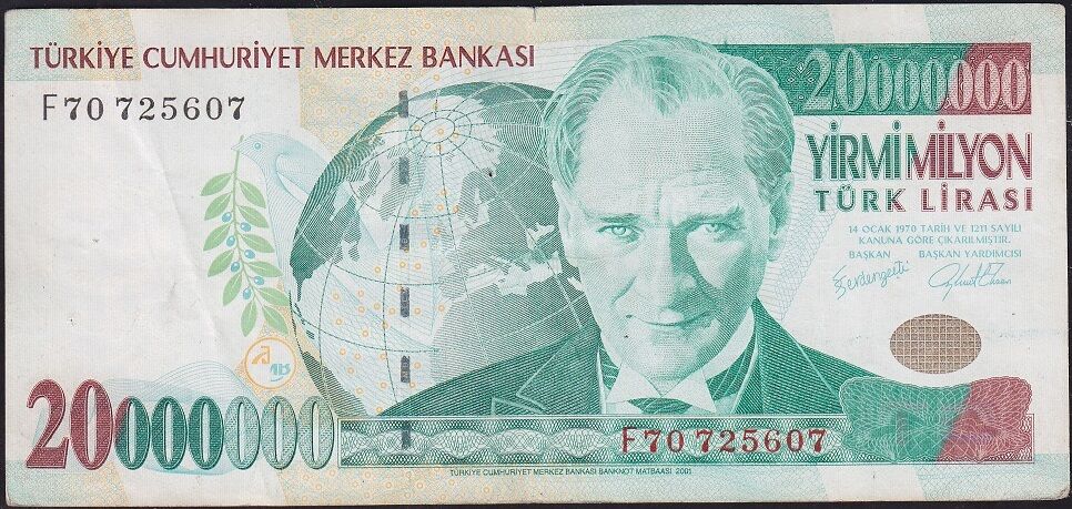 7.Emisyon 20 000 000 Lira F70 725607 Çok Temiz