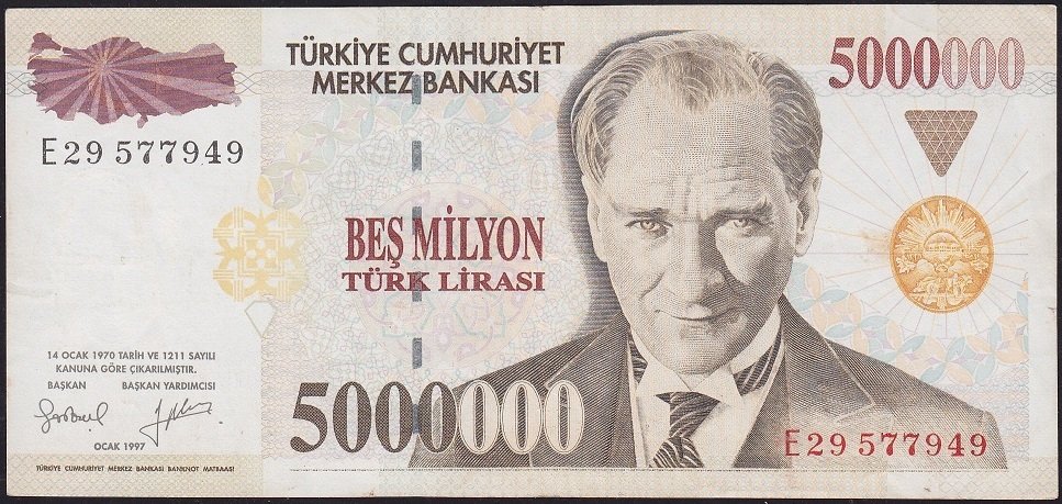 7.Emisyon 5 000 000 Lira E29 577949 Çok Çok Temiz+
