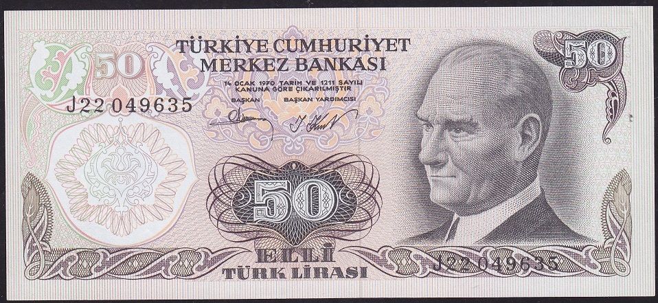 6.Emisyon 2.Tertip 50 Lira J22 049635 Çilaltı