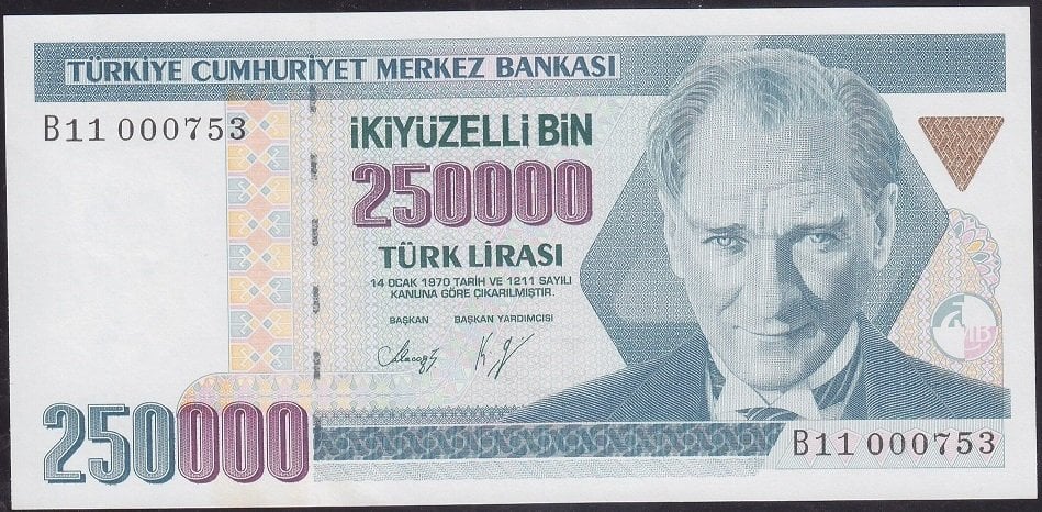 7.EMİSYON 1.TERTİP 250000 LİRA B11 000753 ÇİLALTI ( B11 İN İLKBİNDE SERİSİ)