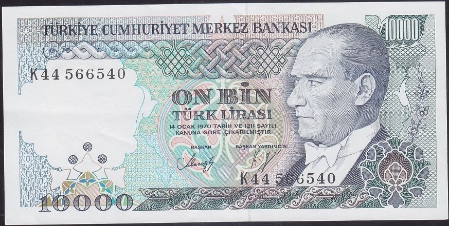 7.Emisyon 4.Tertip 10000 Lira K44 566540 Ççt Çilaltı