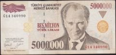 7.Emisyon 5 000 000 Lira G14 340990 Çok Temiz+